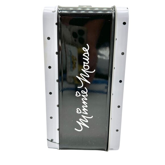 Mickey and Minnie Mouse Metal Lunch Box 9x7x3.5 Polka Dot Black White Design - Picture 4 of 11